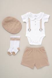 Little Gent Natural Printed Bodysuit Linen Shorts Flat Cap And Socks Outfit Set - Image 1 of 6