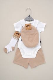 Little Gent Natural Printed Bodysuit Linen Shorts Flat Cap And Socks Outfit Set - Image 2 of 6