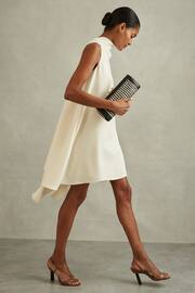 Reiss Ivory Shauna High-Neck Drape Back Mini Dress - Image 1 of 6