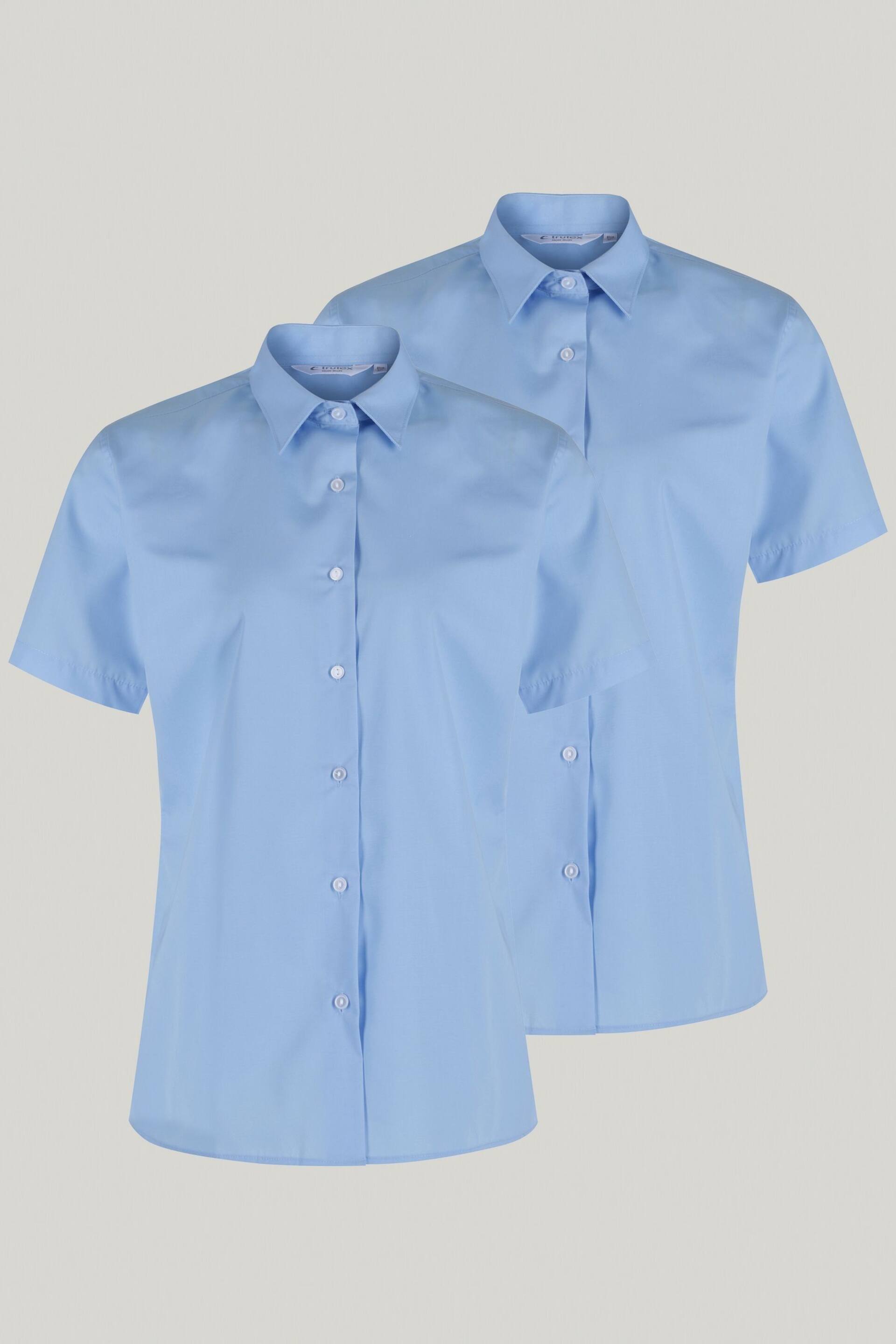 Trutex Blue Regular Fit Short Sleeve 2 Pack School Shirts - Image 2 of 6