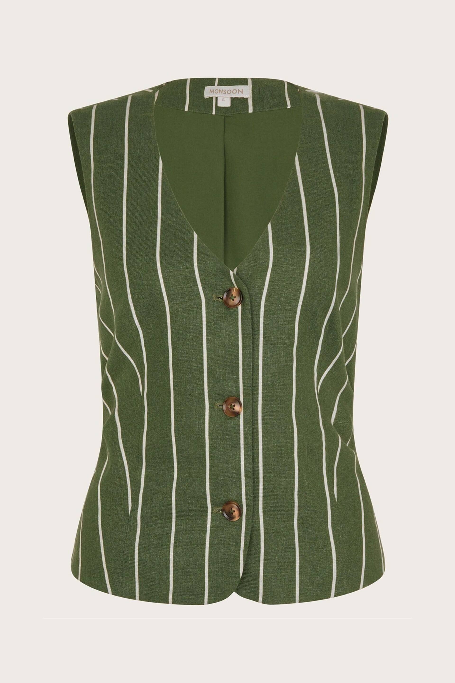 Monsoon Green Susan Stripe Waistcoat In Linen Blend - Image 6 of 6