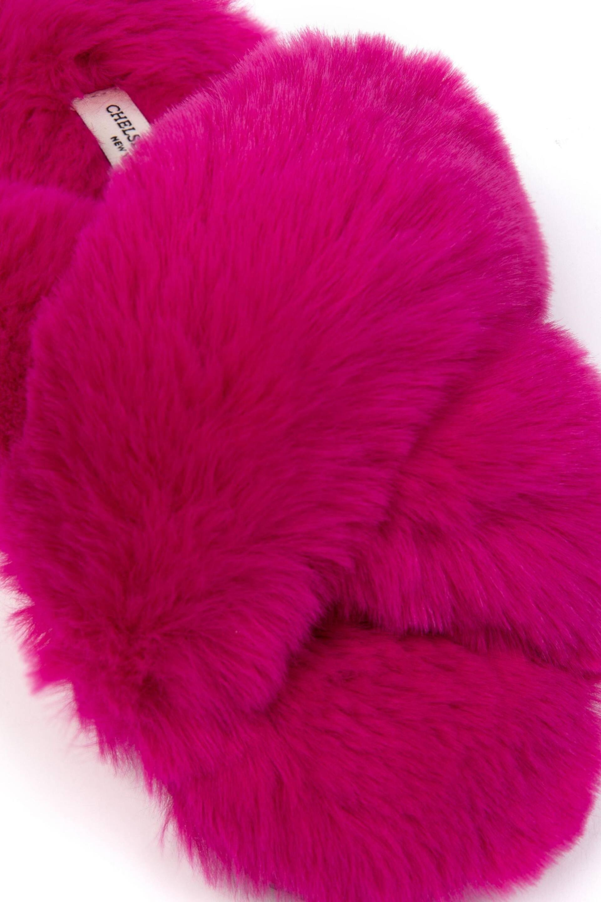 Chelsea Peers Pink Regular Fit Fluffy Cross Strap Slider Slippers - Image 3 of 5