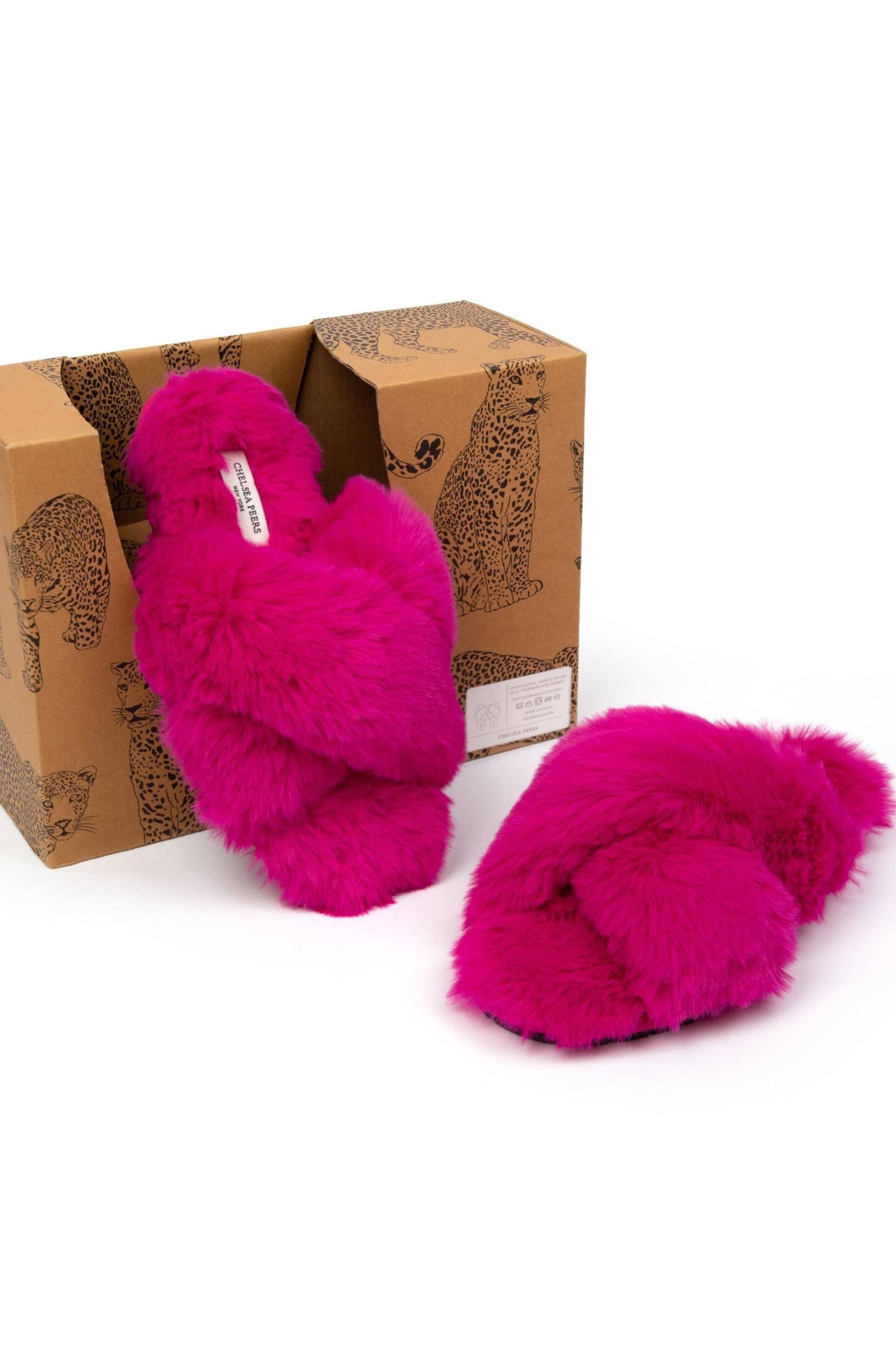 Chelsea Peers Pink Regular Fit Fluffy Cross Strap Slider Slippers - Image 5 of 5