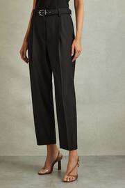 Reiss Black Freja Petite Tapered Belted Trousers - Image 1 of 7