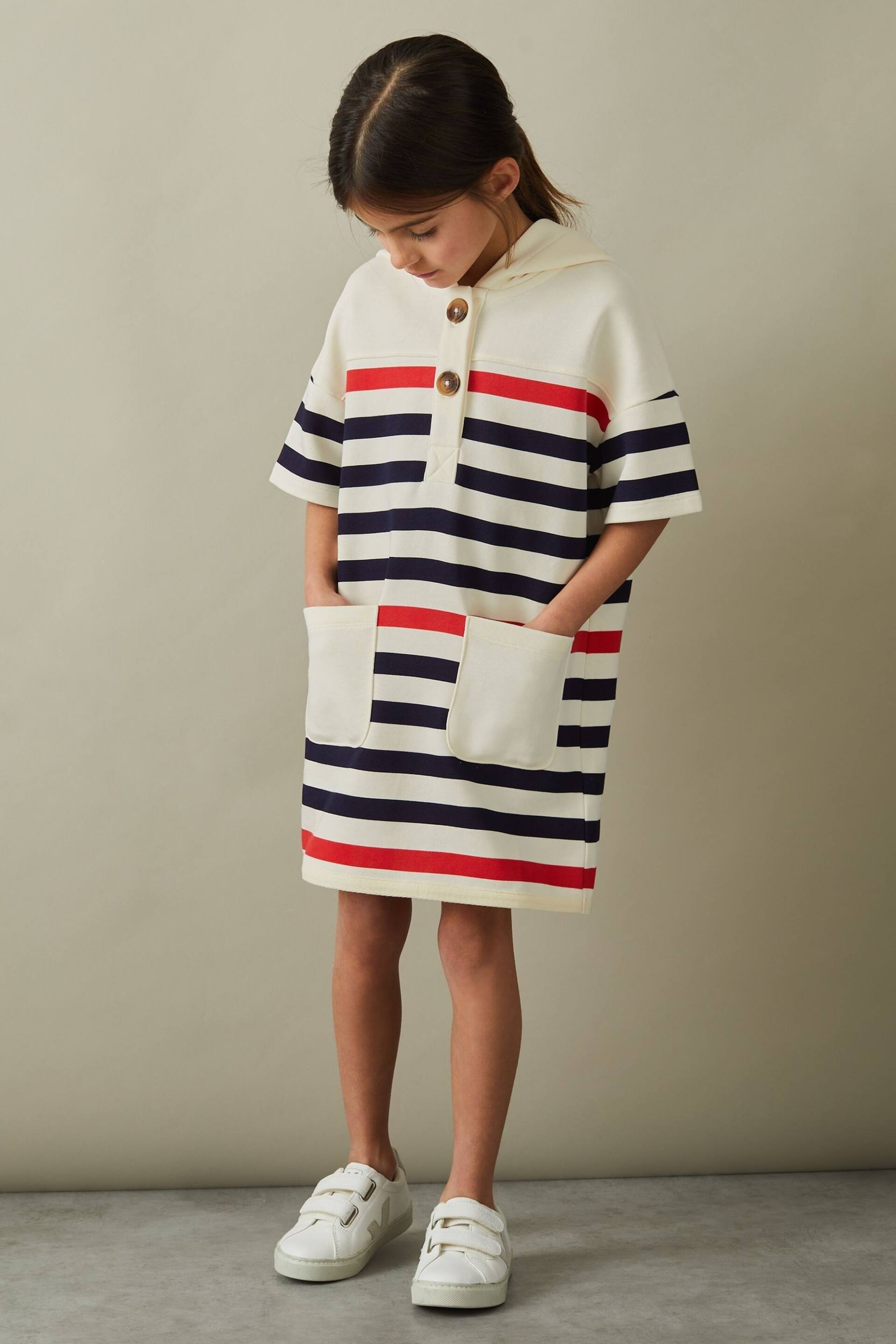 Reiss Ecru Martha Striped Jersey Hooded Dress - Image 2 of 4