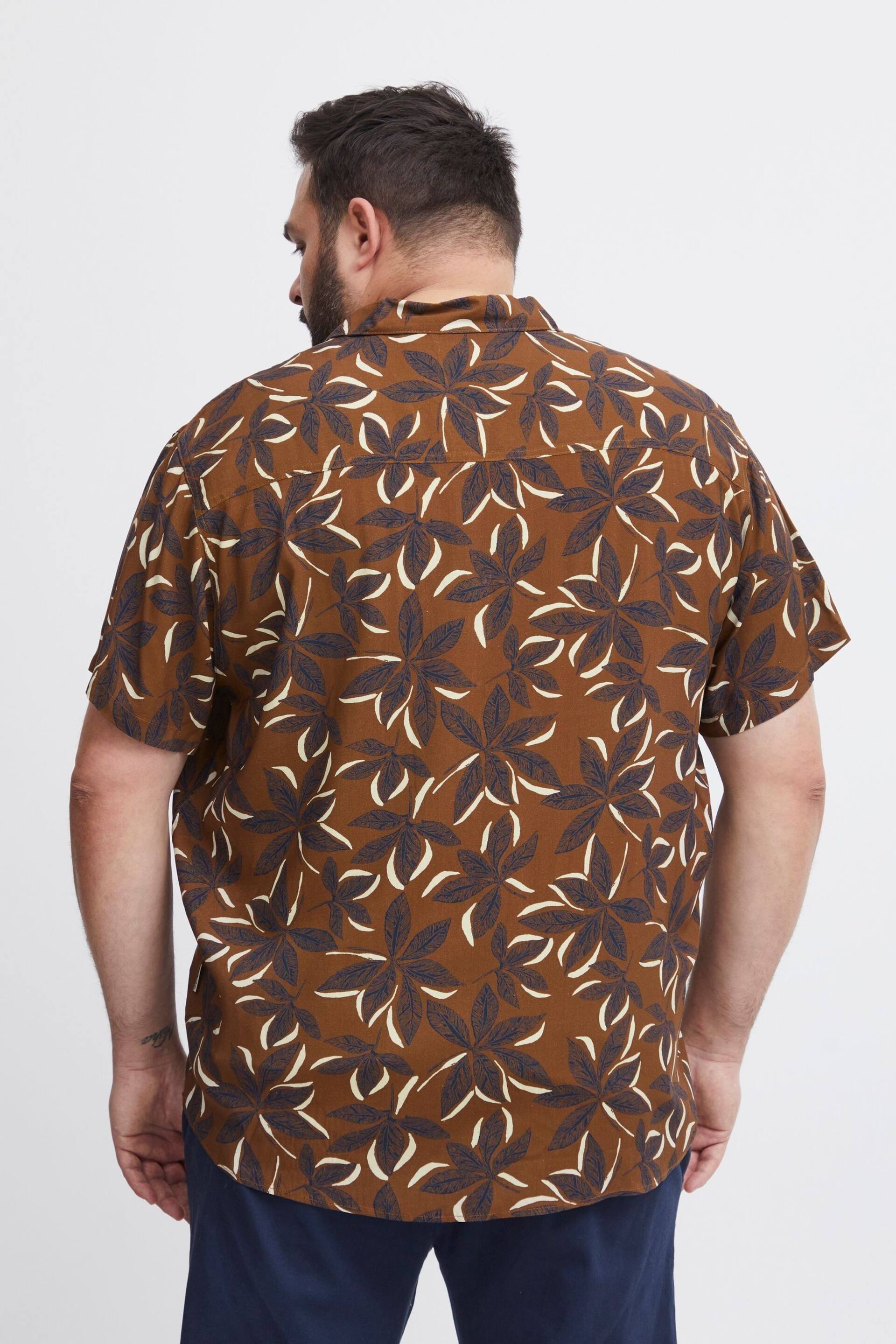 Blend Brown Leaf Printed Short Sleeve Shirt - Image 2 of 5