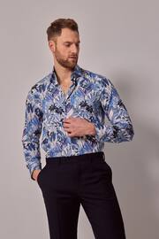 Hawes & Curtis Slim Blue Inverted Diamond Weave Mid Collar 100% Cotton Shirt - Image 1 of 4