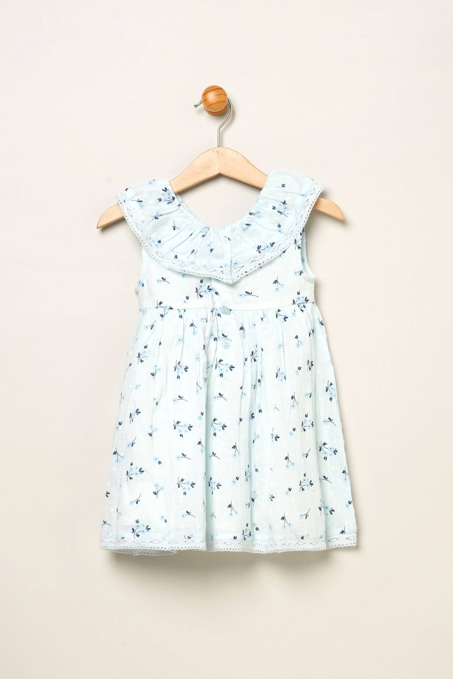Rock-A-Bye Baby Boutique Blue Floral Print Frill V-Neck Dress and Headband Outfit Set - Image 2 of 3