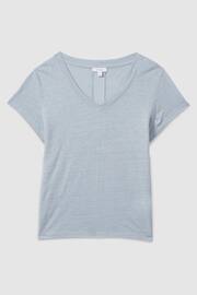 Reiss Light Blue Lottie Marled Linen V-Neck T-Shirt - Image 2 of 6