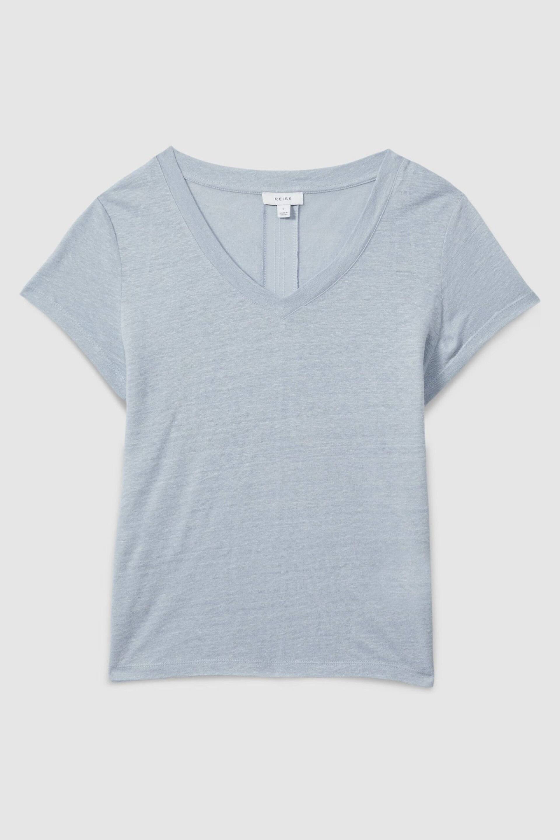 Reiss Light Blue Lottie Marled Linen V-Neck T-Shirt - Image 2 of 6