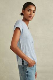 Reiss Light Blue Lottie Marled Linen V-Neck T-Shirt - Image 3 of 6