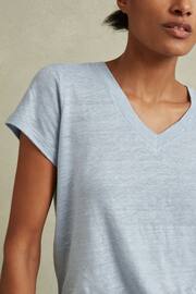 Reiss Light Blue Lottie Marled Linen V-Neck T-Shirt - Image 4 of 6