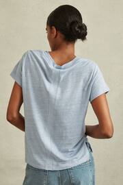 Reiss Light Blue Lottie Marled Linen V-Neck T-Shirt - Image 5 of 6