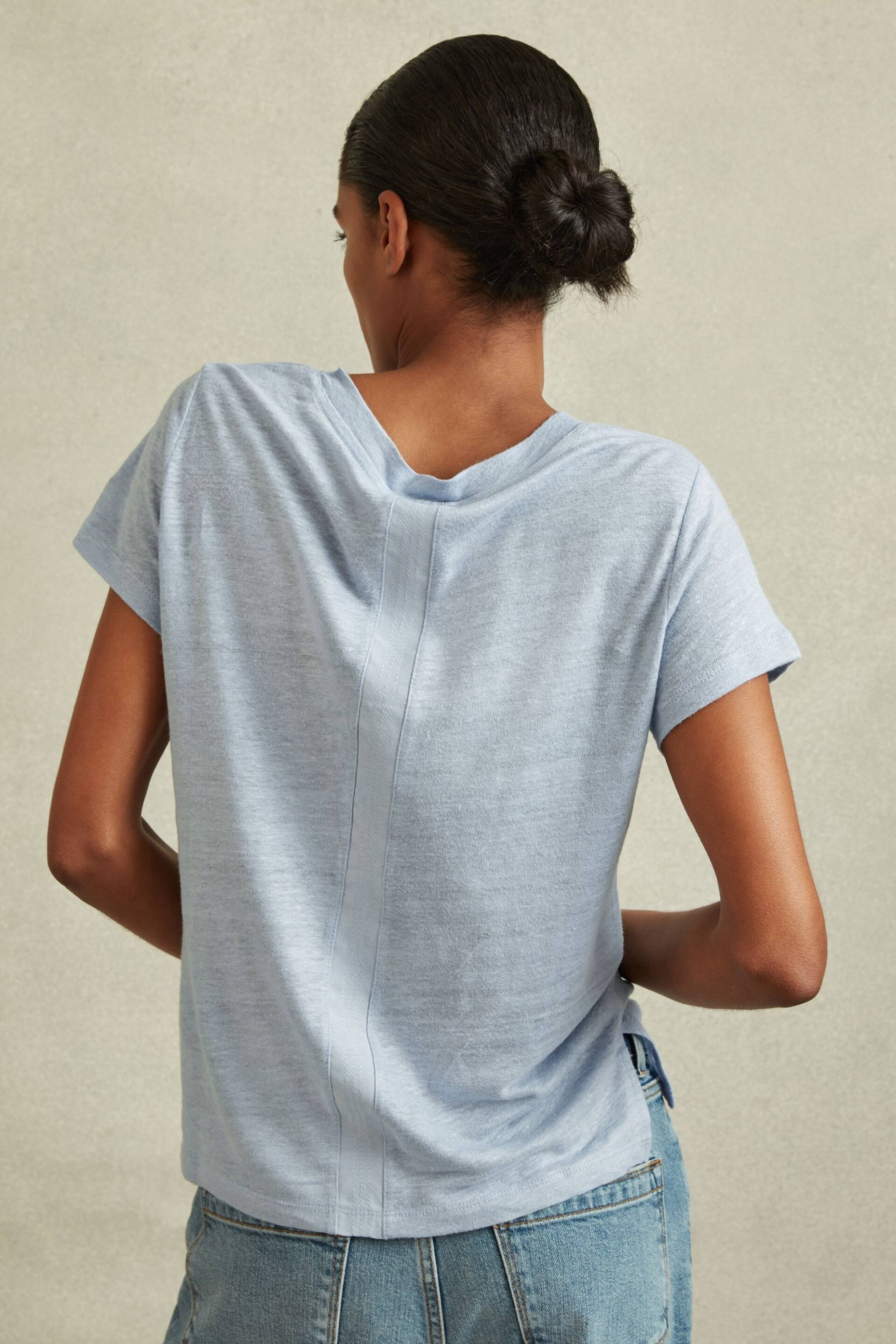 Reiss Light Blue Lottie Marled Linen V-Neck T-Shirt - Image 5 of 6