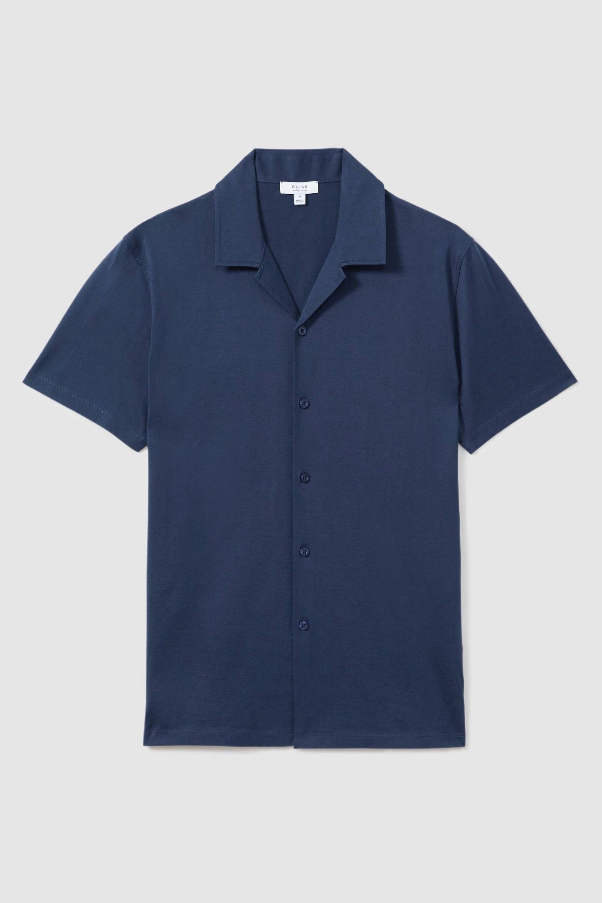 Reiss Airforce Blue Caspa Mercerised Jersey Cuban Collar Shirt - Image 2 of 6