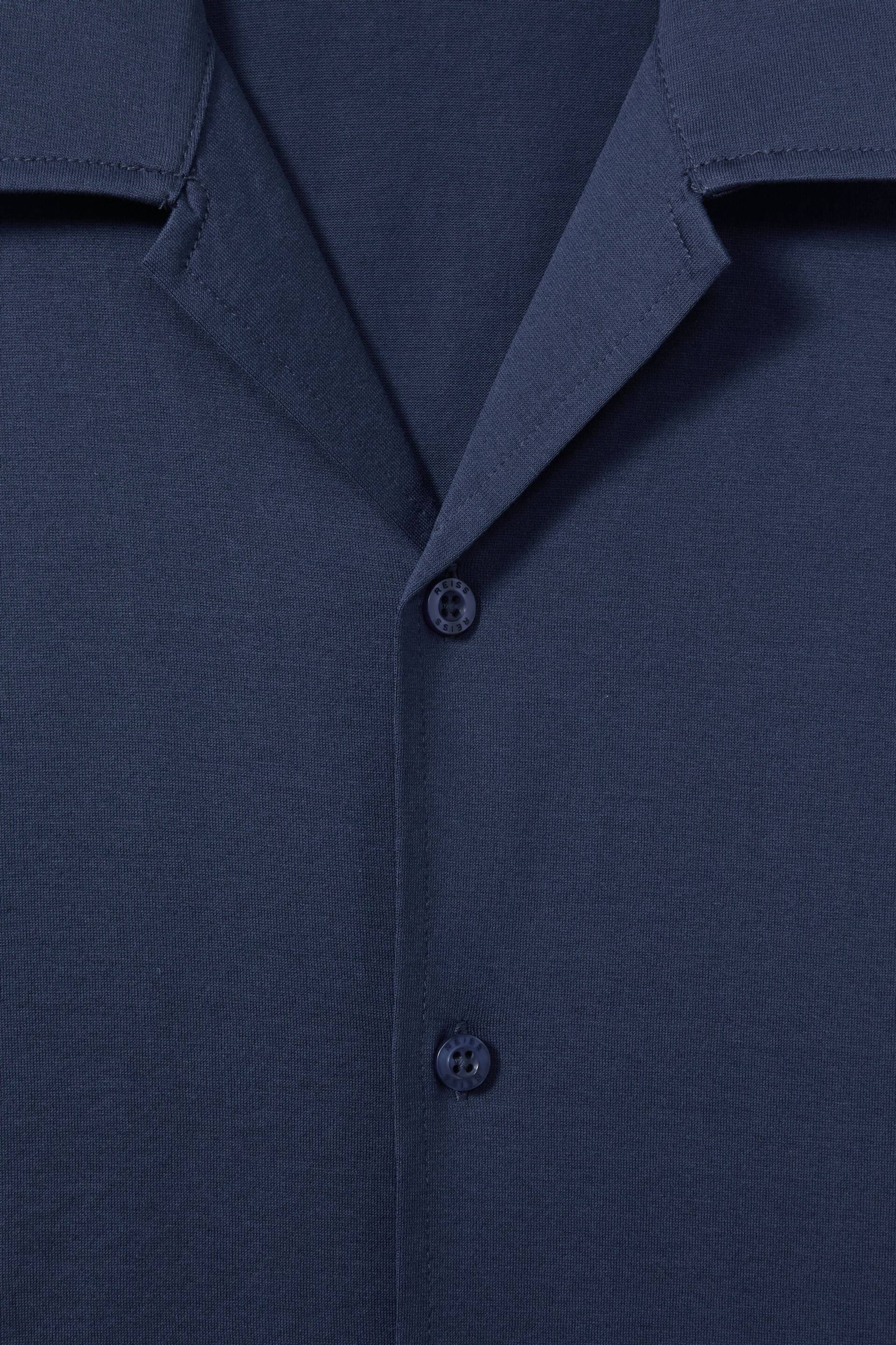 Reiss Airforce Blue Caspa Mercerised Jersey Cuban Collar Shirt - Image 6 of 6