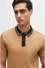 BOSS Tan Brown Contrast Collar Slim Fit Polo Shirt - Image 1 of 5