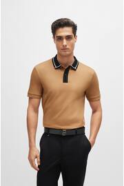 BOSS Tan Brown Contrast Collar Slim Fit Polo Shirt - Image 2 of 5
