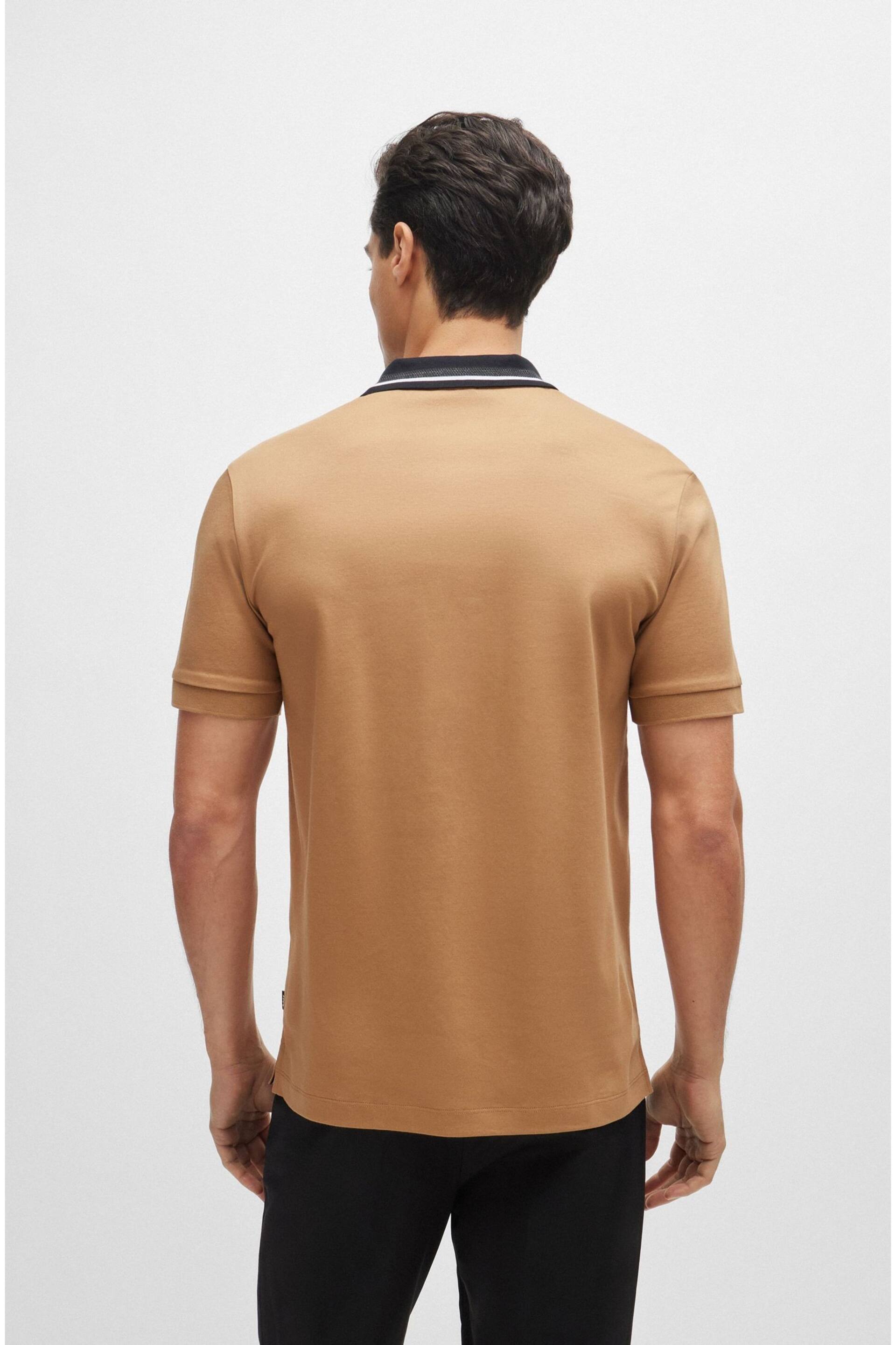 BOSS Tan Brown Contrast Collar Slim Fit Polo Shirt - Image 3 of 5