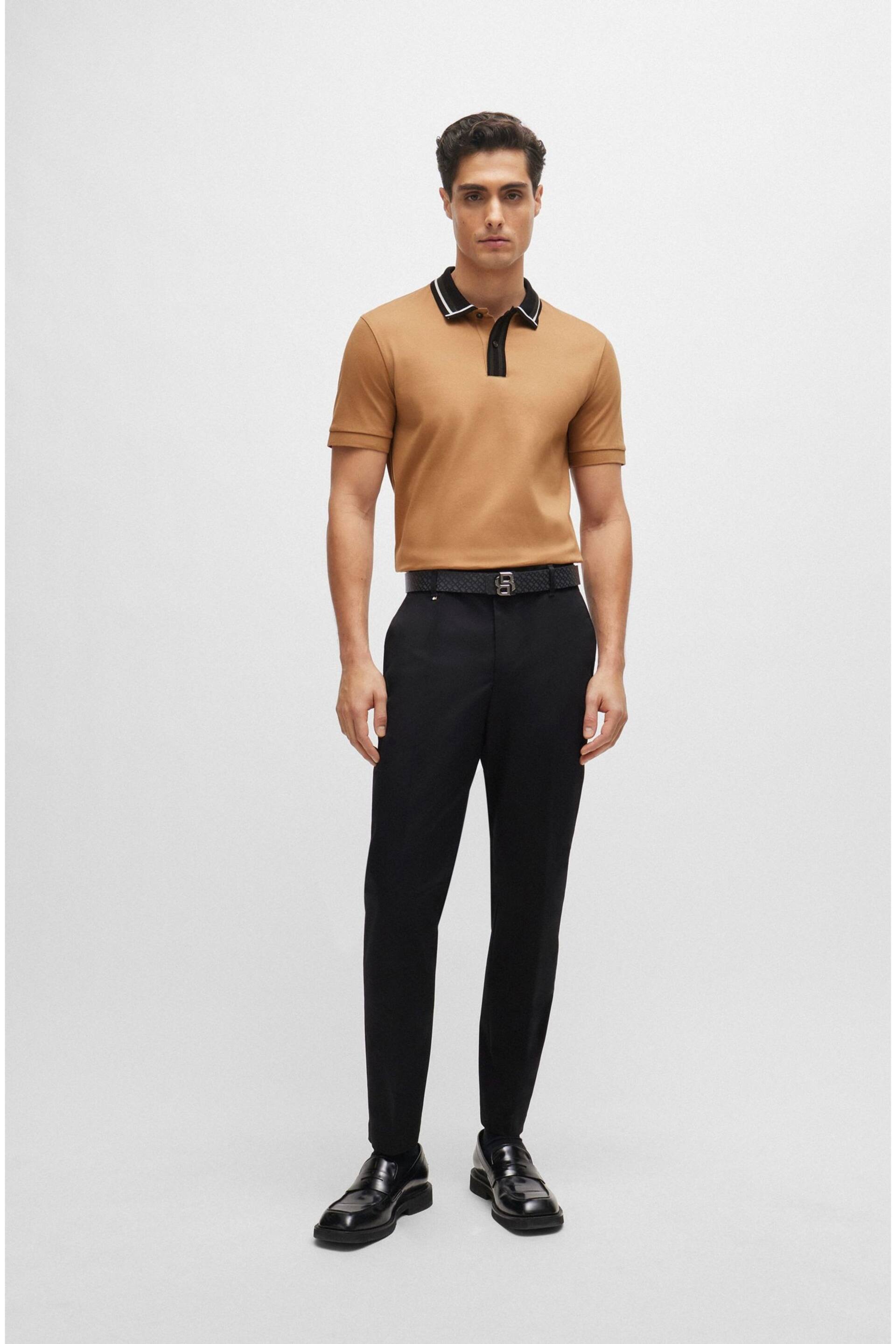 BOSS Tan Brown Contrast Collar Slim Fit Polo Shirt - Image 4 of 5