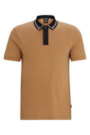 BOSS Tan Brown Contrast Collar Slim Fit Polo Shirt - Image 5 of 5