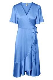 Y.A.S Blue Satin Wrap Ruffle Dress - Image 4 of 4