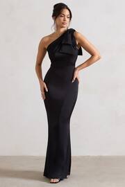 Club L Black Lady Satin Asymmetric Maxi Dress With Bow - Image 1 of 5