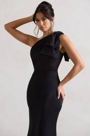 Club L Black Lady Satin Asymmetric Maxi Dress With Bow - Image 4 of 5