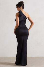 Club L Black Lady Satin Asymmetric Maxi Dress With Bow - Image 5 of 5