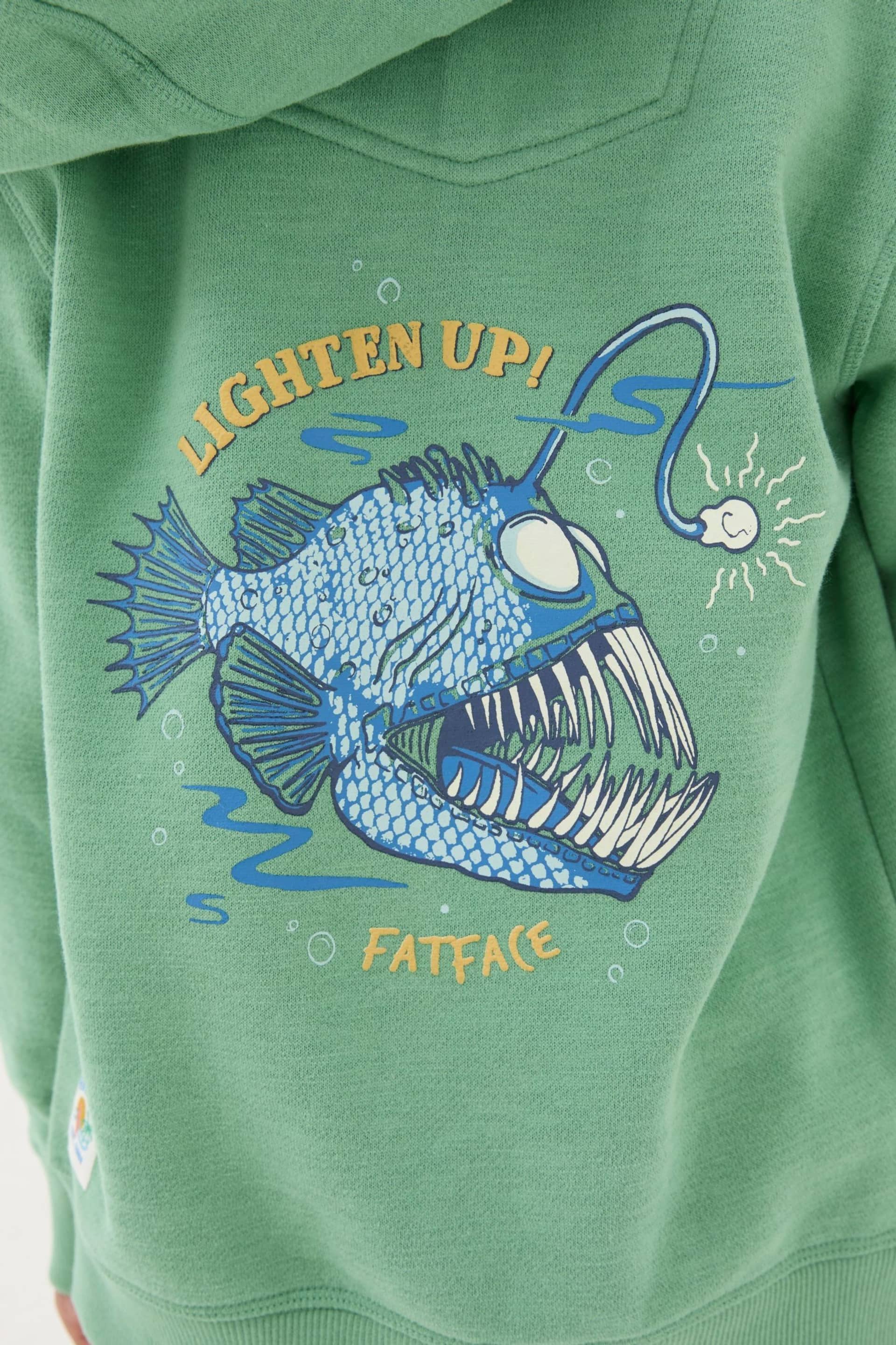 FatFace Green Creature Graphic Zip Through Hoodie - Image 2 of 5