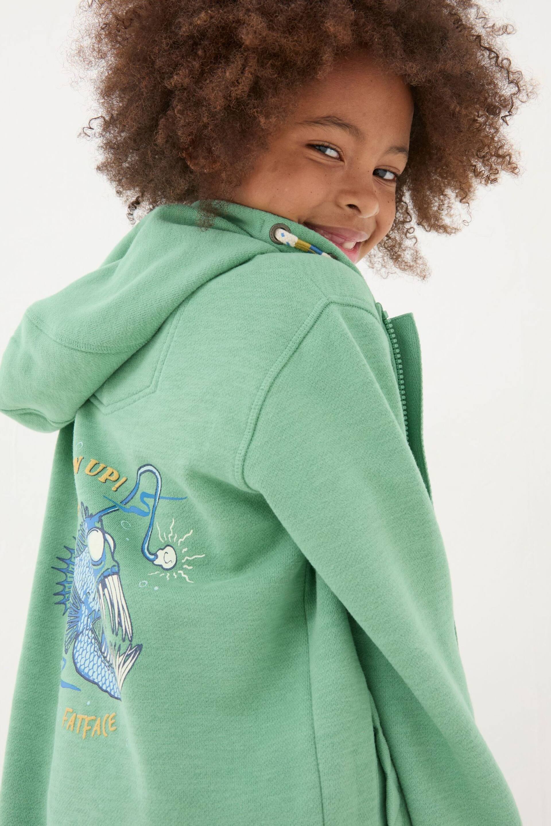 FatFace Green Creature Graphic Zip Through Hoodie - Image 4 of 5