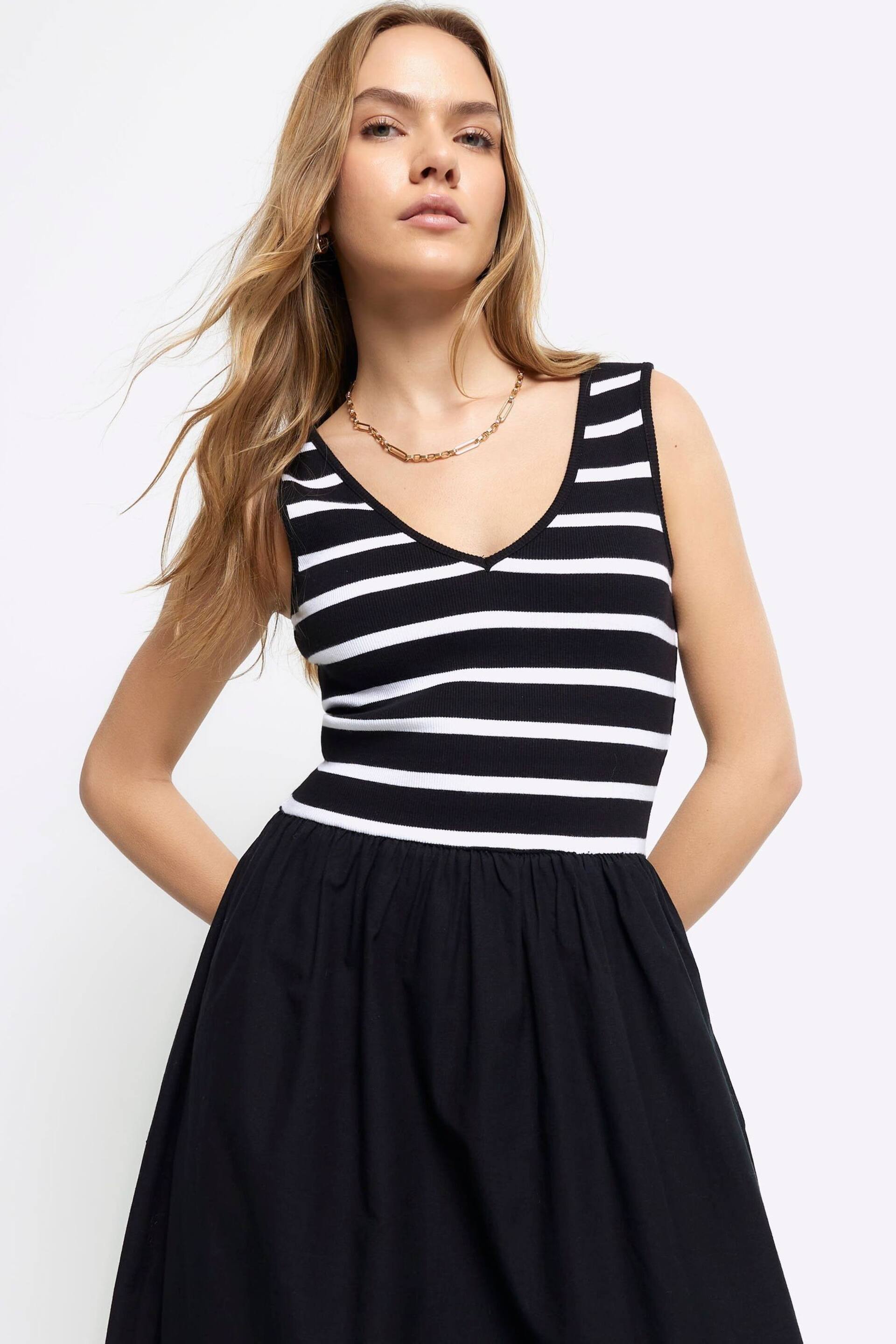 River Island Black Striped Linen Midi Dress - Image 1 of 4