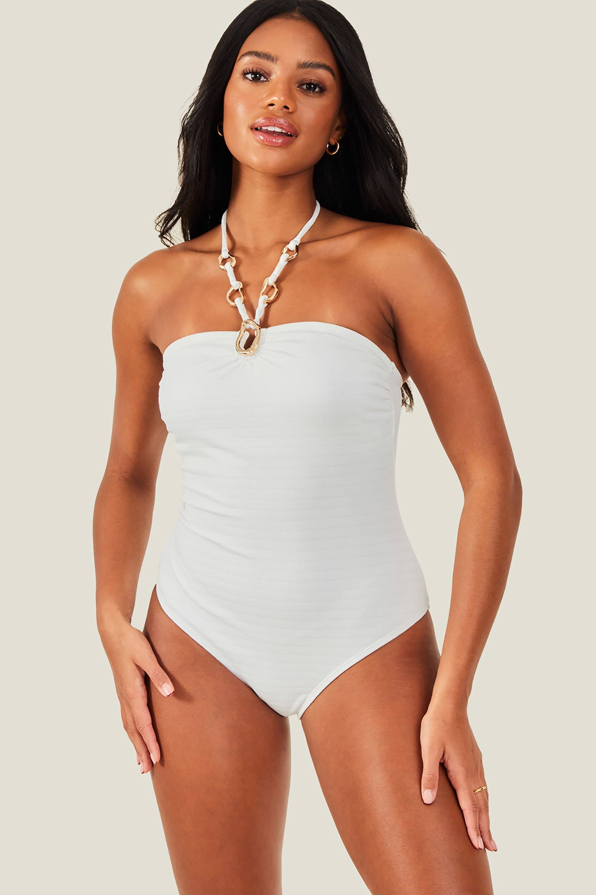 Accessorize White Ring Halter Neck Swimsuit - Image 1 of 3
