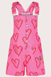 Monsoon Pink Heart Print Denim Dungarees - Image 1 of 3