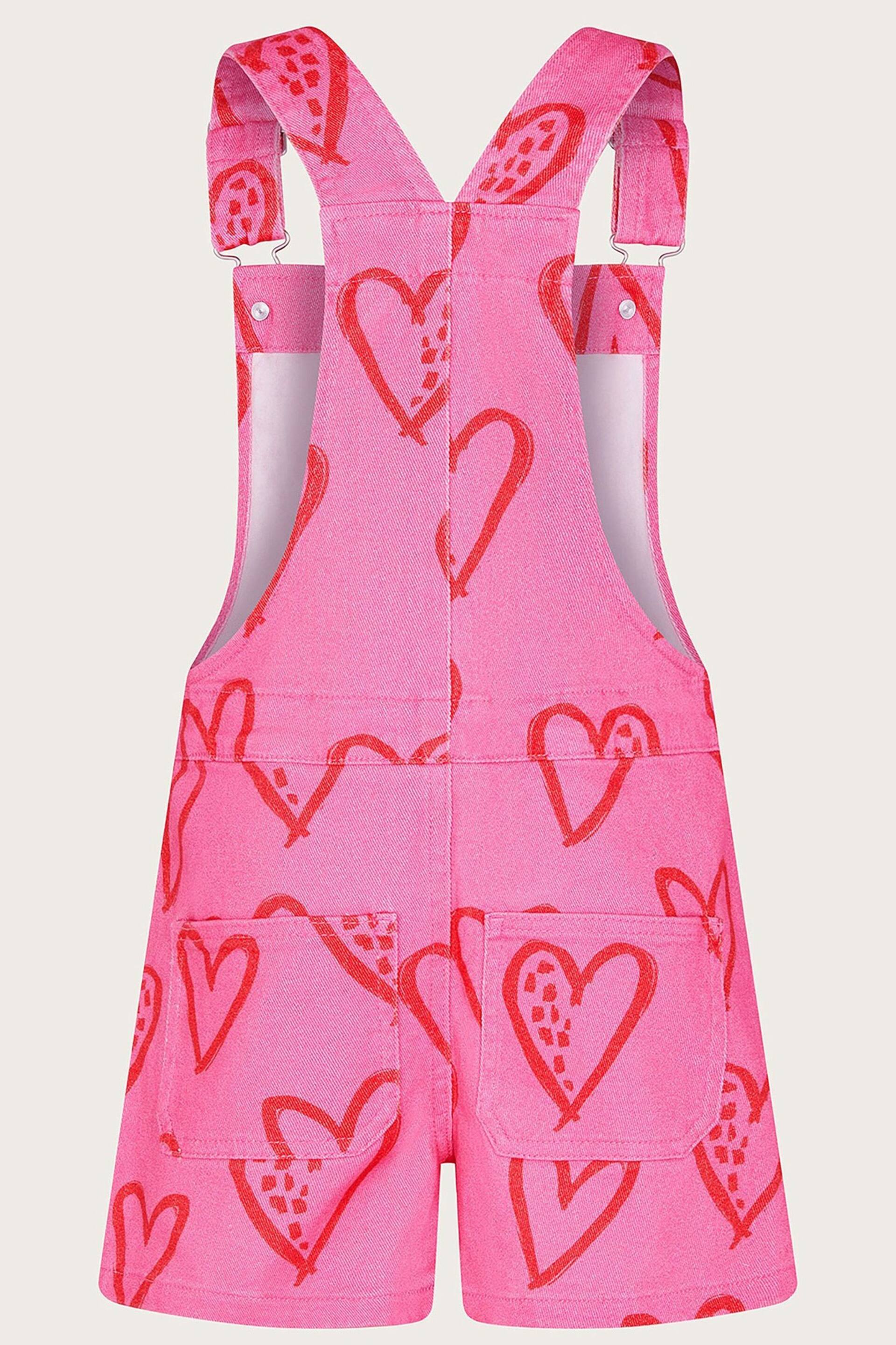 Monsoon Pink Heart Print Denim Dungarees - Image 2 of 3