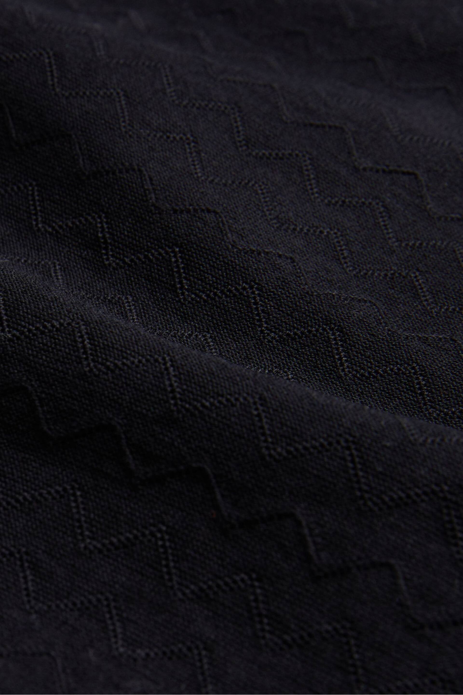 Ted Baker Black Arnival Short Sleeve Regular Textured Zip Polo Shirt - Image 3 of 6