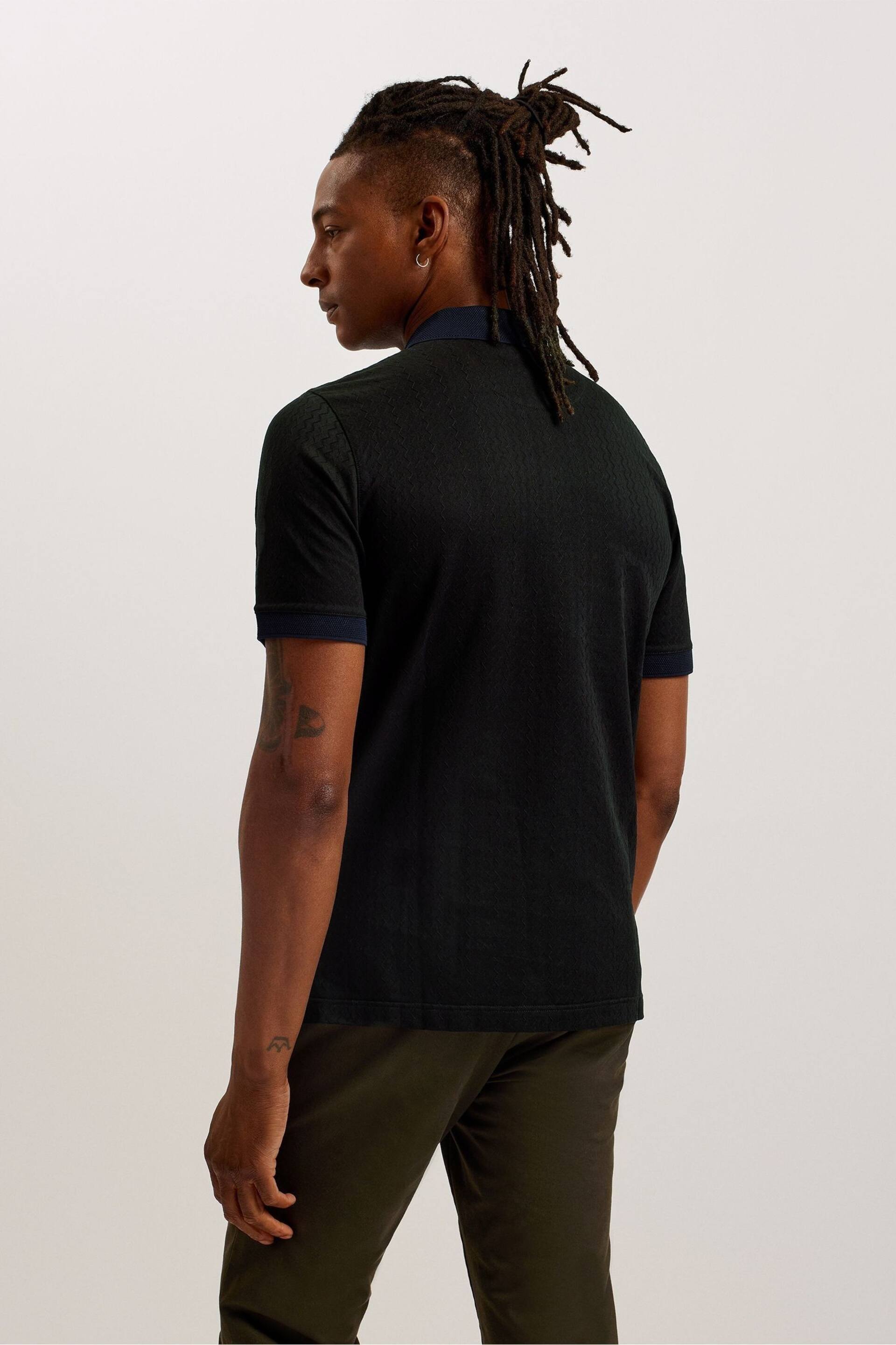 Ted Baker Black Arnival Short Sleeve Regular Textured Zip Polo Shirt - Image 5 of 6
