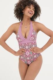 FatFace Pink Serena Detail Paisley Swimsuit - Image 1 of 6