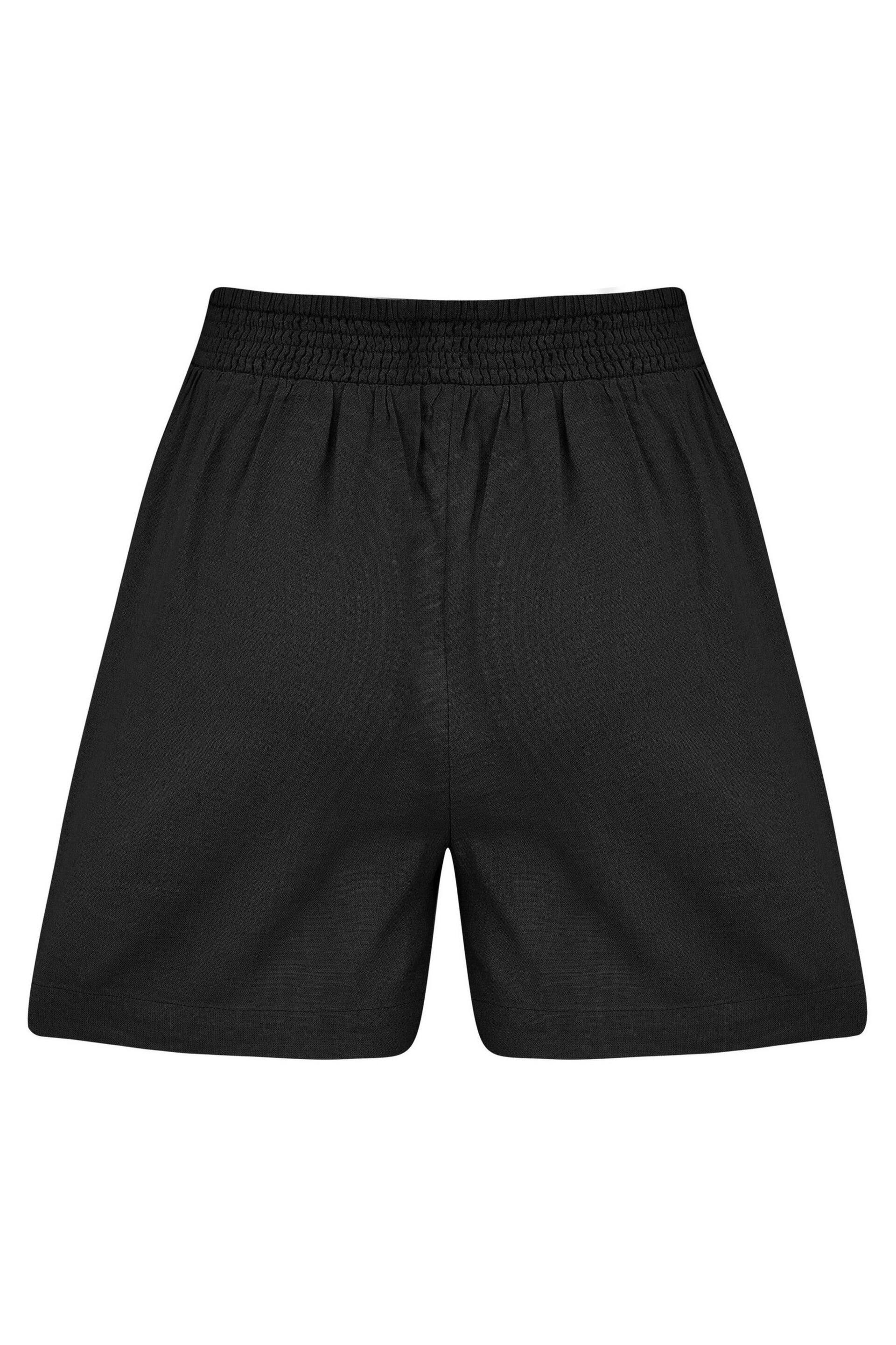 Pour Moi Black Bree High Waist Linen Blend Elasticated Shorts - Image 4 of 4