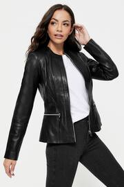 Urban Code Black Petite Petite Collarless Leather Jacket - Image 1 of 5