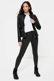 Urban Code Black Petite Petite Collarless Leather Jacket - Image 4 of 5