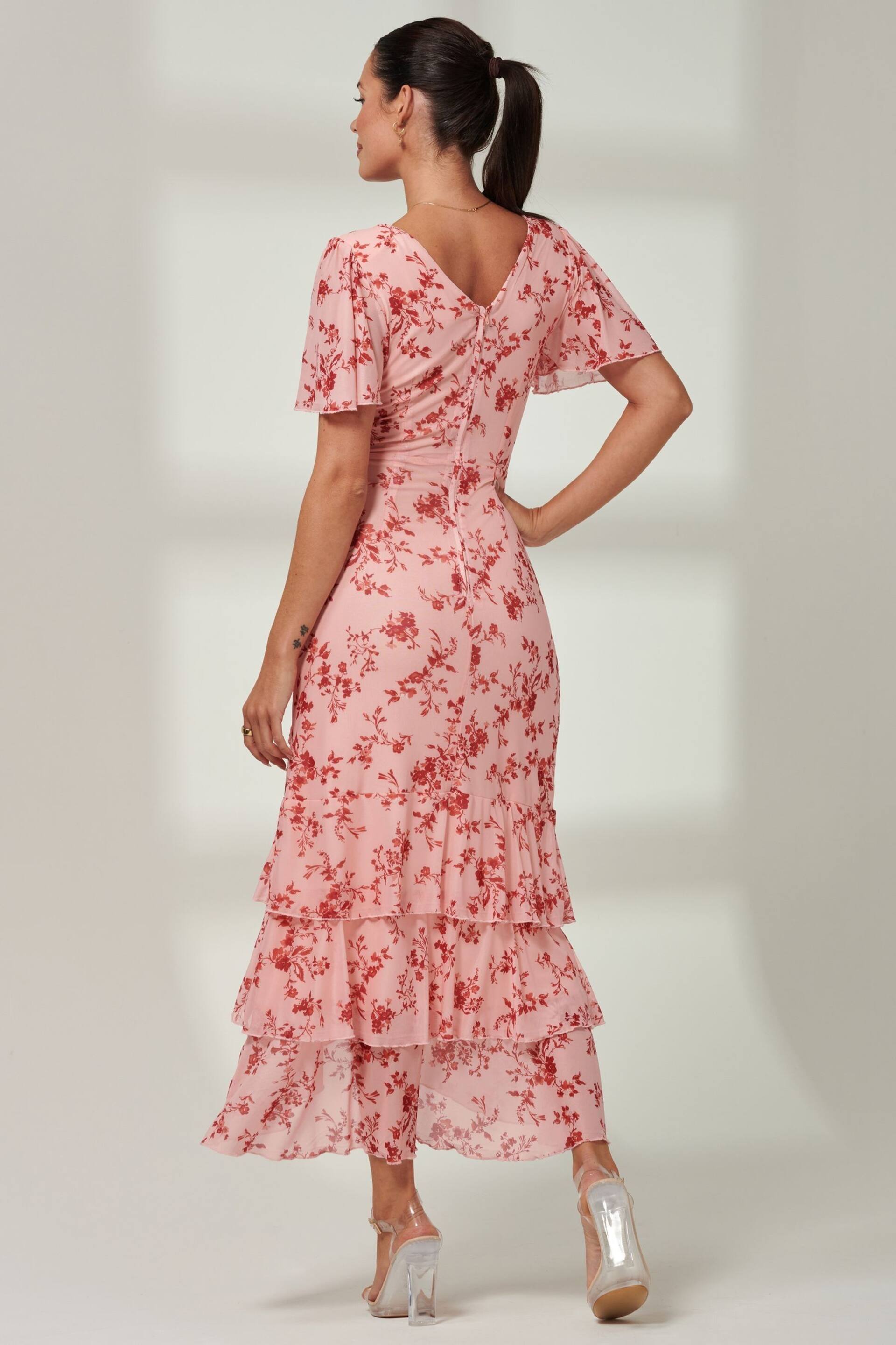 Jolie Moi Pink Daleysa Frill Hem Mesh Maxi Dress - Image 2 of 6