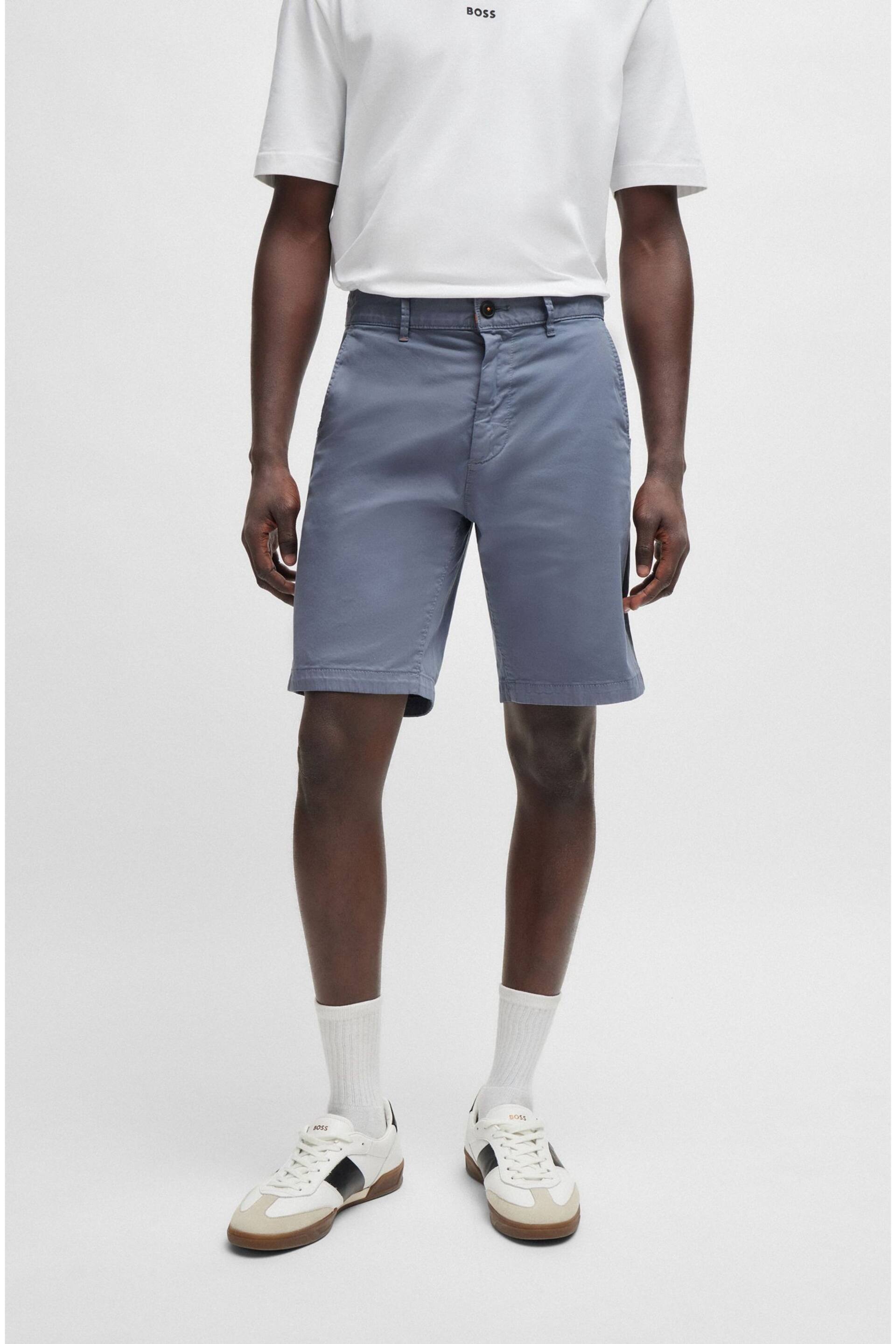 BOSS Mid Blue Slim Fit Stretch Cotton Chino Shorts - Image 1 of 5