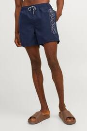 JACK & JONES Navy Blue Swim Shorts With Contrast Lining - Image 1 of 8