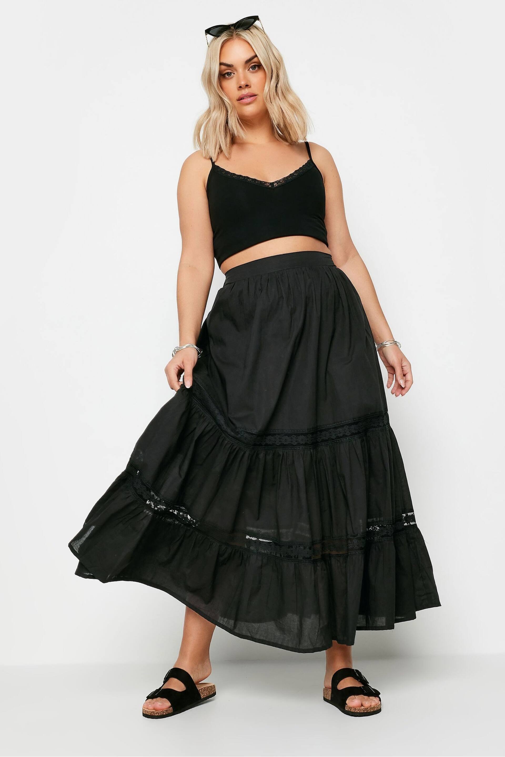 Yours Curve Black Peasant Tiered Maxi Skirt - Image 2 of 5