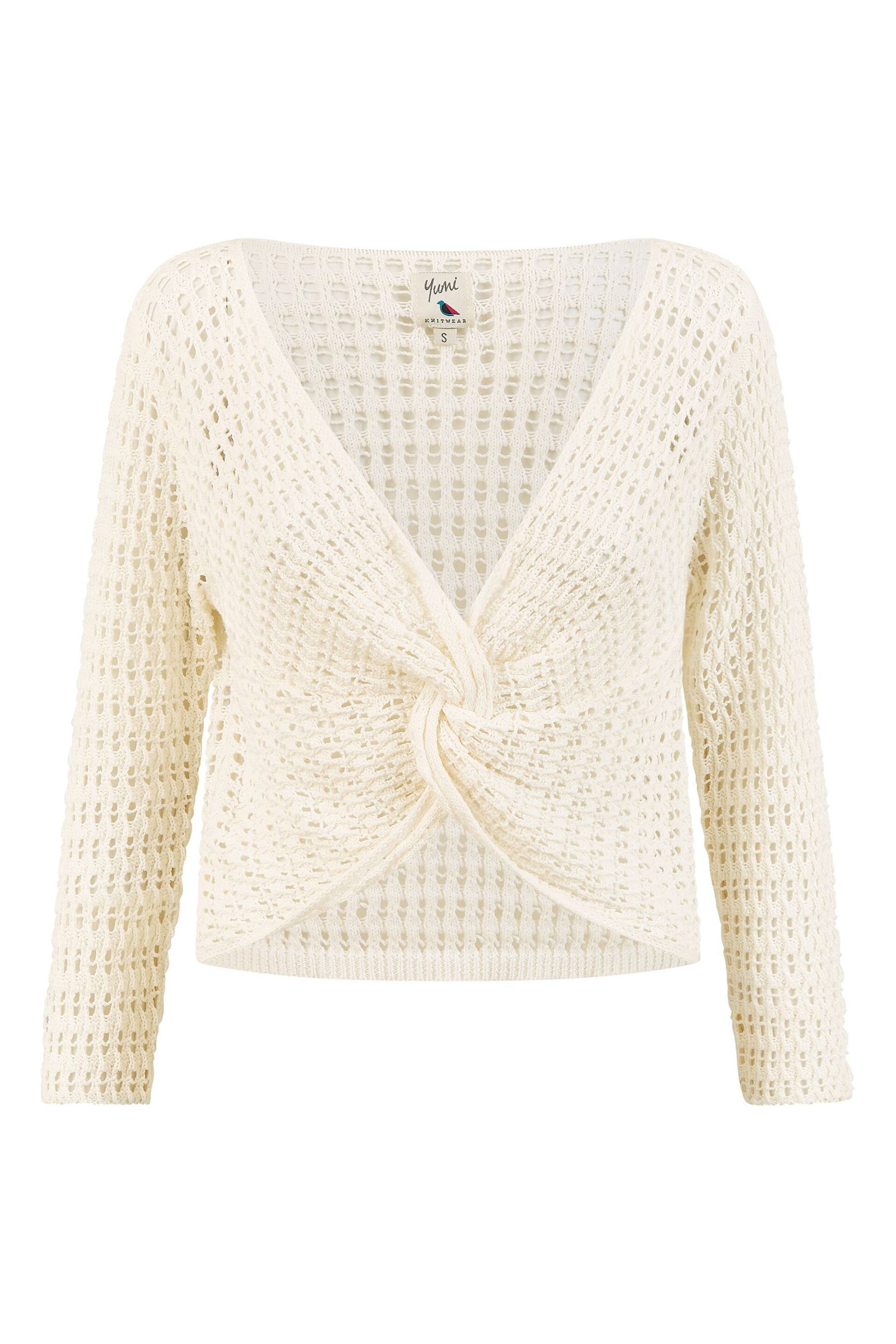 Yumi White Crochet Cotton Twisted Bolero Top - Image 4 of 4