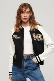 Superdry Black College Graphic Jersey Bomber Jacket - Image 1 of 4