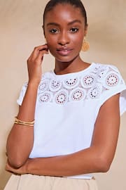 Lipsy White Crochet Yoke T-Shirt - Image 4 of 4