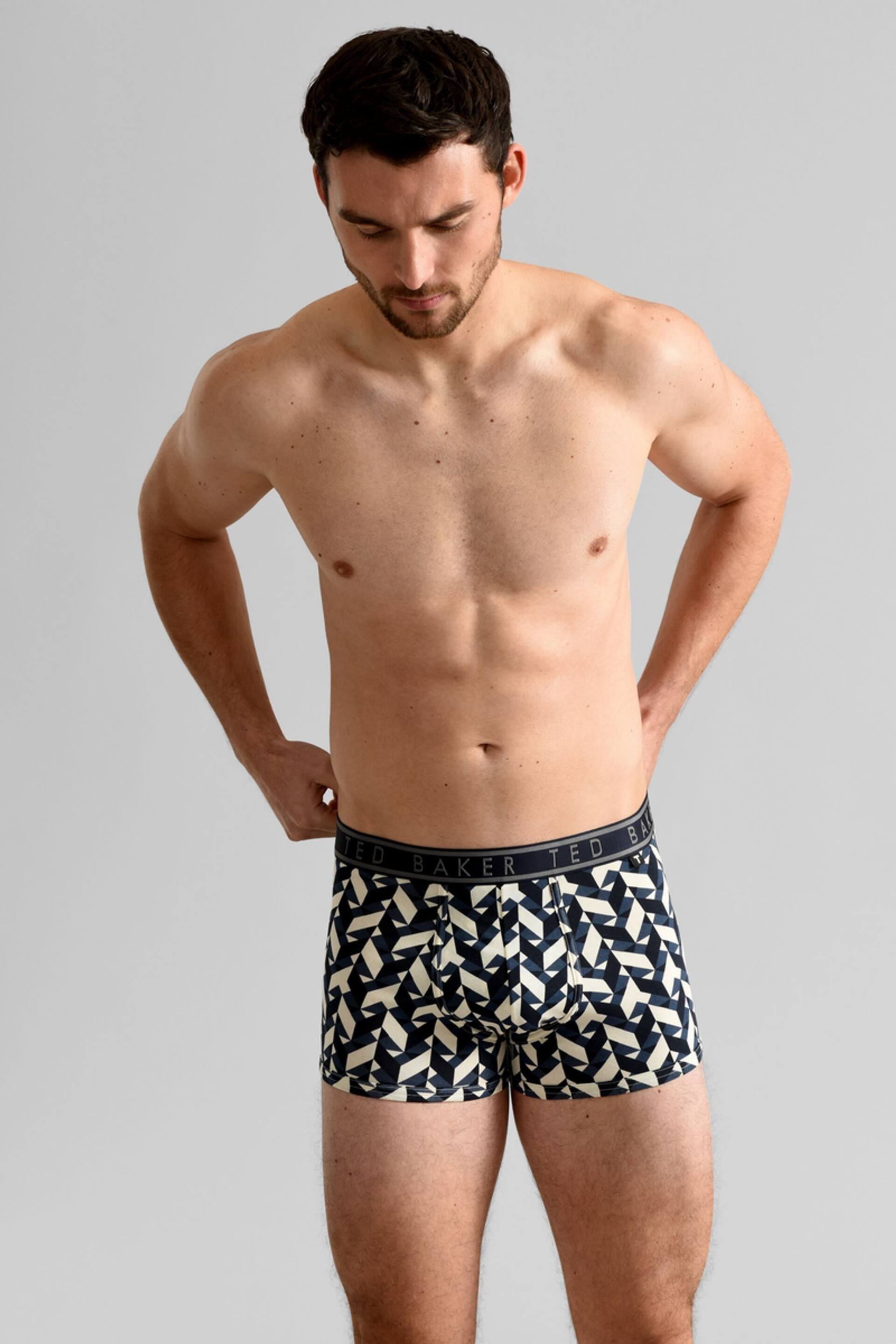 Ted Baker Blue Cotton Trunks 3 Pack - Image 6 of 6