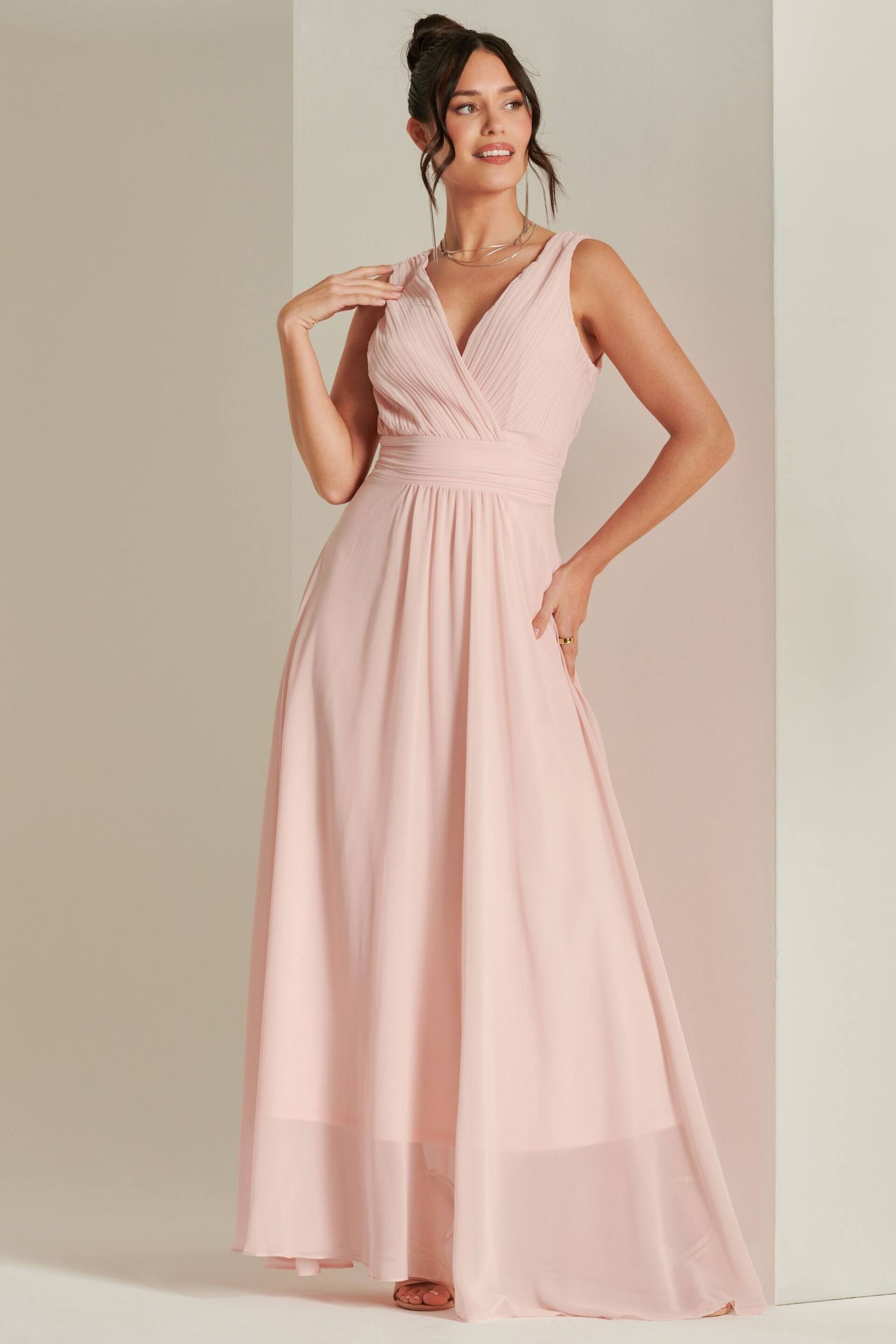 Jolie Moi Light Pink Pleated Bodice Chiffon Maxi Dress - Image 1 of 6